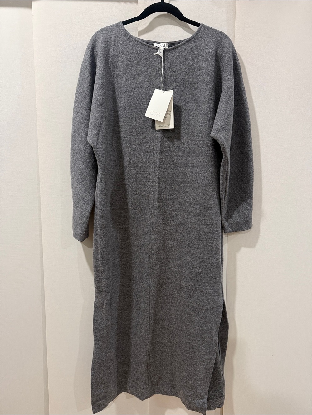 COS Grey Long-Sleeve Knit Midi Dress